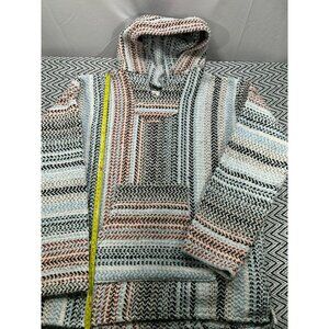 Baja Joe Men's Medium Multicolor Striped Woven Hoodie Kangaroo Pocket and Hood